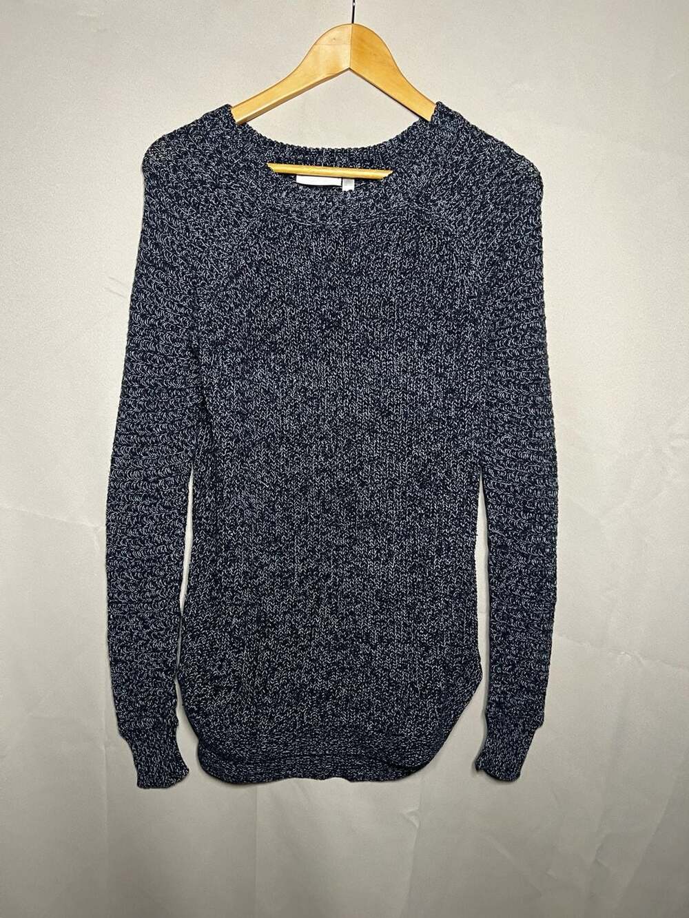 RD Style Sweater Size S Navy and White Speckled Knit Long Sleeve Pullover